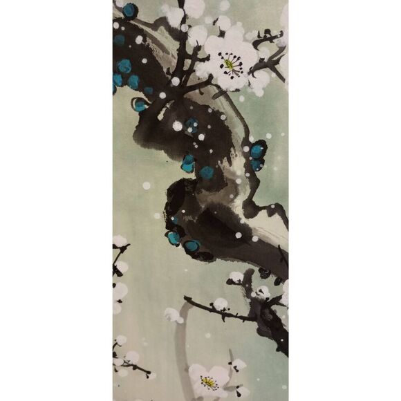Vintage Chinese hand painted , scroll, art, decor trees, floral. Blossom. Large - Picture 5 of 11